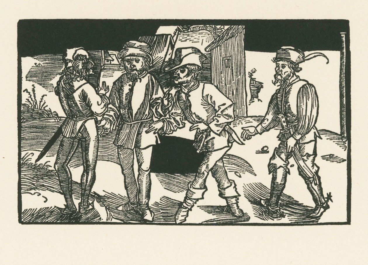 Clitipho, Menedemus, Chremes und Syrus, c.1492-93 (xilogravura) de Albrecht Dürer or Duerer