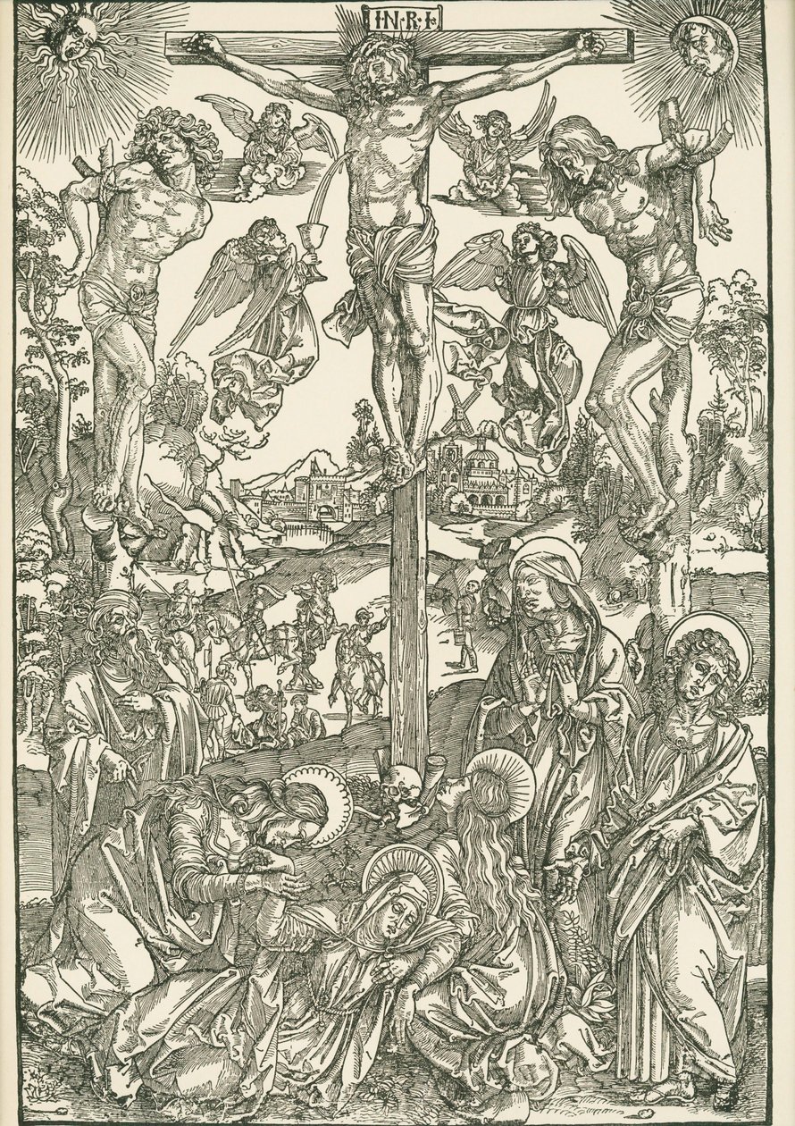 Crucificação (O Grande Calvário), c.1496-00 (xilogravura) de Albrecht Dürer or Duerer