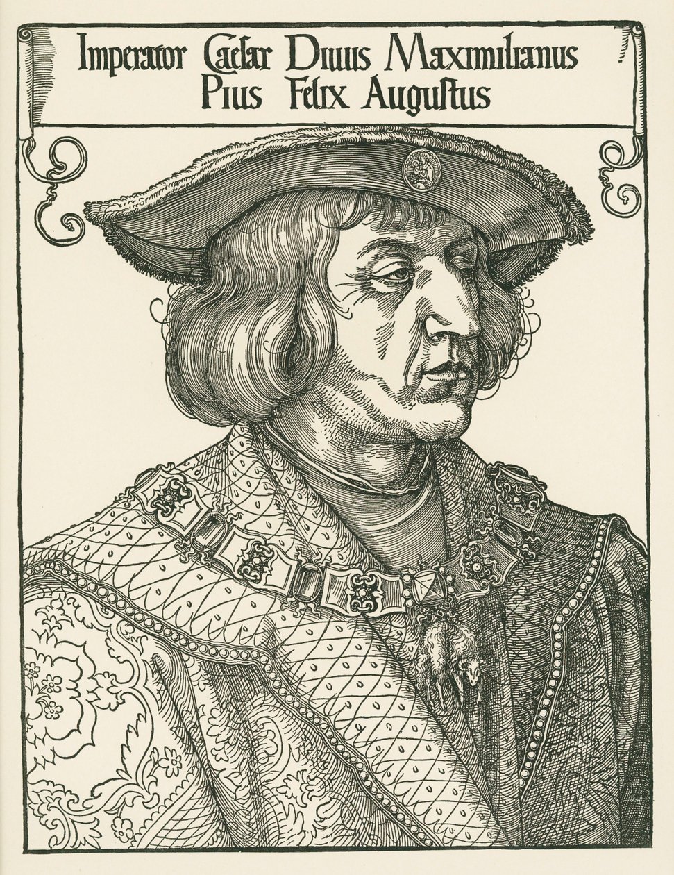 Imperador Maximiliano I, c.1519 (xilogravura) de Albrecht Dürer or Duerer