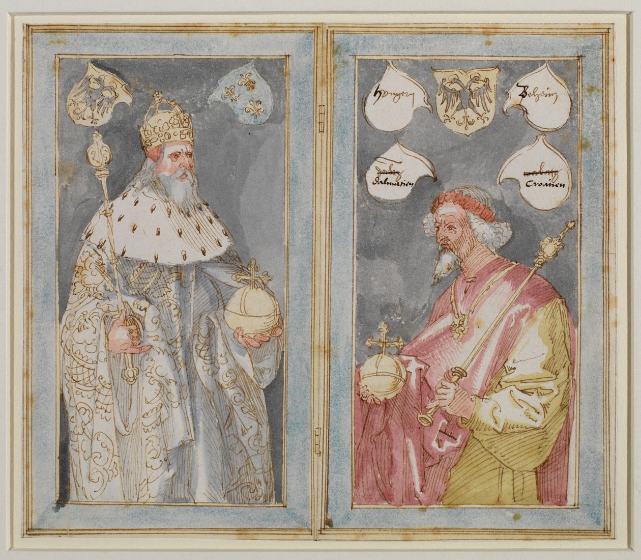Imperadores Carlos Magno e Sigismundo, 1507-1510 cerca de de Albrecht Dürer