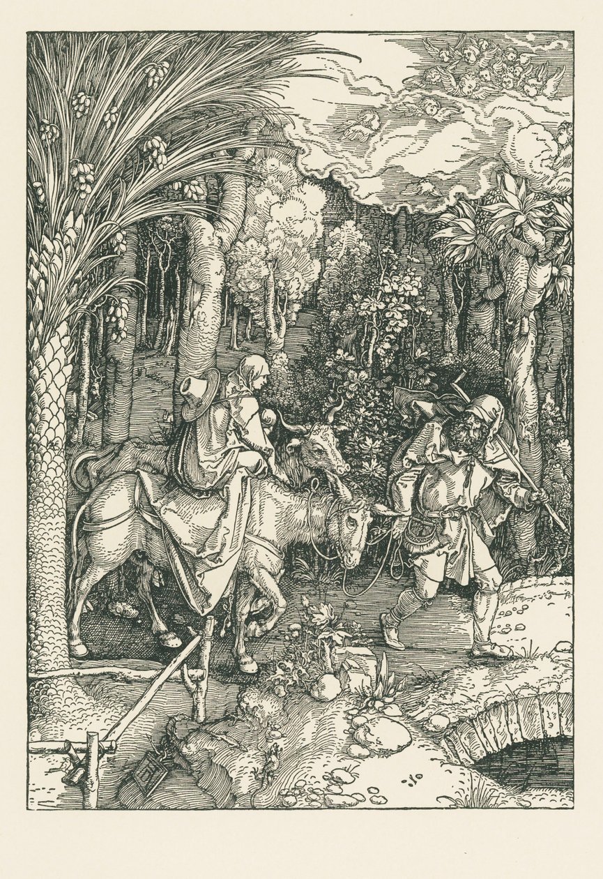 Voo para o Egito, c.1504 (xilogravura) de Albrecht Dürer or Duerer