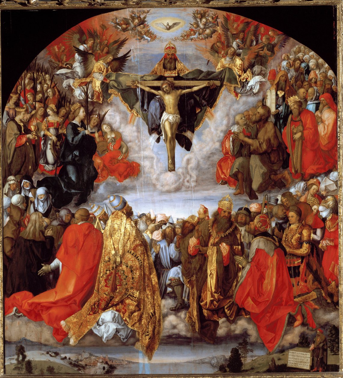 Deus, Jesus Cristo e a pomba do Espírito Santo (retábulo de Todos os Santos) (óleo sobre madeira de Albrecht Dürer