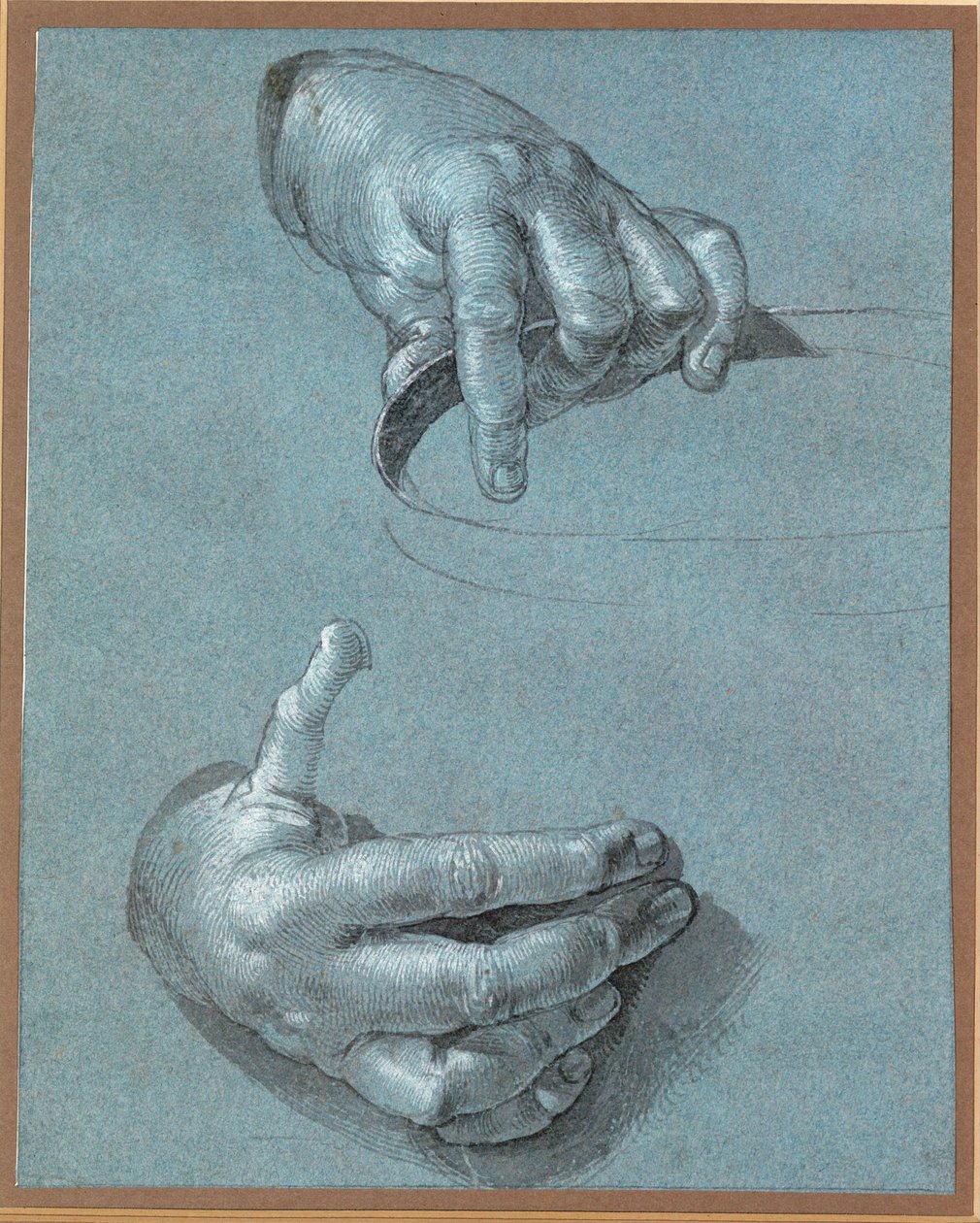 Mãos - Dois estudos (desenho a giz sobre papel azul) de Albrecht Dürer or Duerer