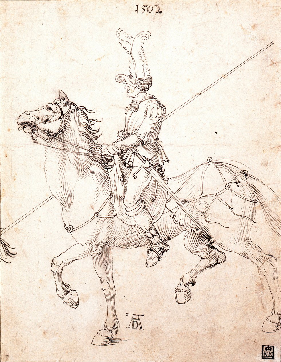 Lancer a cavalo - Desenho de Albrecht Durer (1471-1528) de Albrecht Dürer
