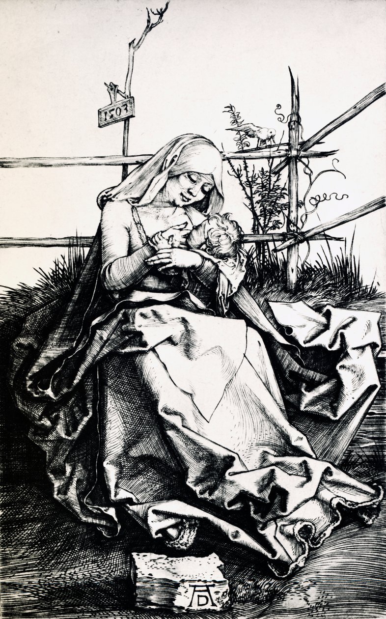 Madonna e Criança numa cerca (gravura em cobre) de Albrecht Dürer