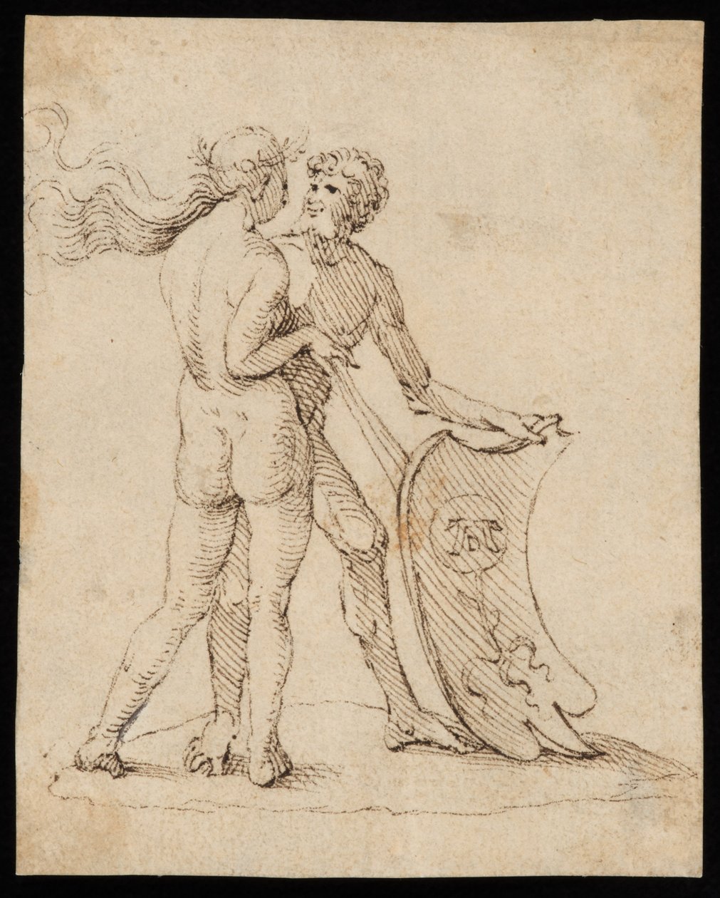 Mulher e homem nus com o escudo com o brasão de Willibald Pirckheimer de Albrecht Dürer