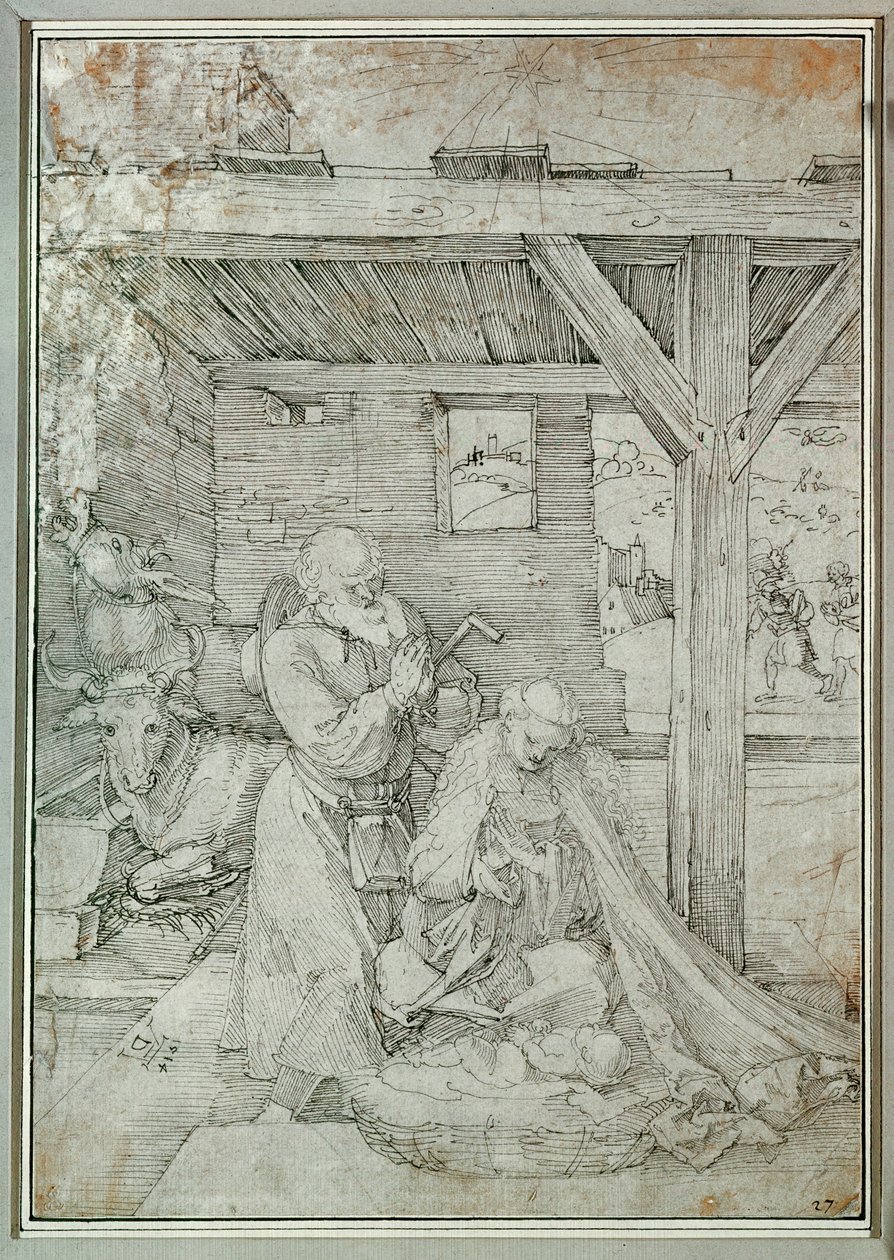Natividade (caneta e tinta) de Albrecht Dürer or Duerer