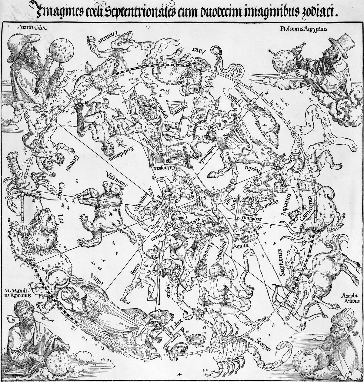 Par de mapas dos hemisférios celestes norte e sul de Albrecht Dürer or Duerer