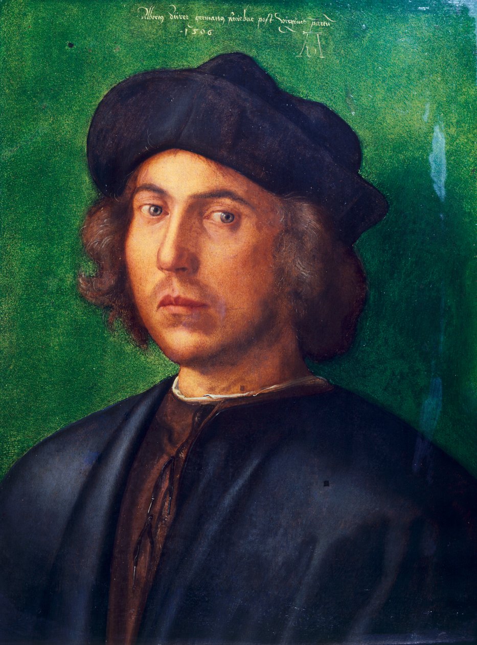 Retrato do Jovem de Albrecht Durer (1471-1528), óleo sobre painel, 47x35 cm de Albrecht Dürer