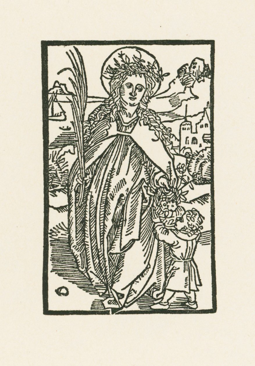Santa Doroteia. Ilustração para Hortulus Anime. Impresso por Michael Furter, Basileia de Albrecht Dürer or Duerer