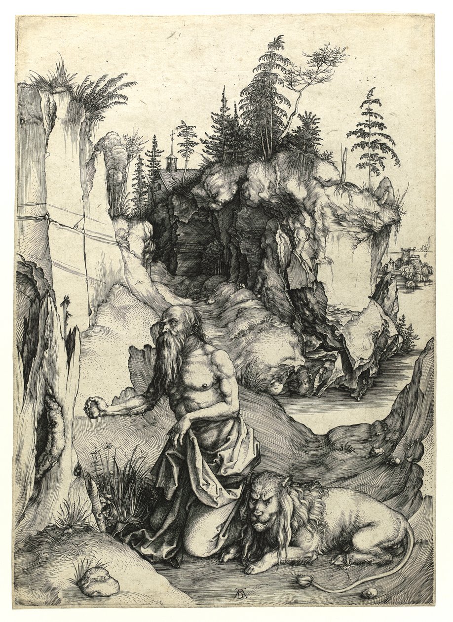 São Jerônimo penitente, c.1497 (Gravura Burin) de Albrecht Dürer