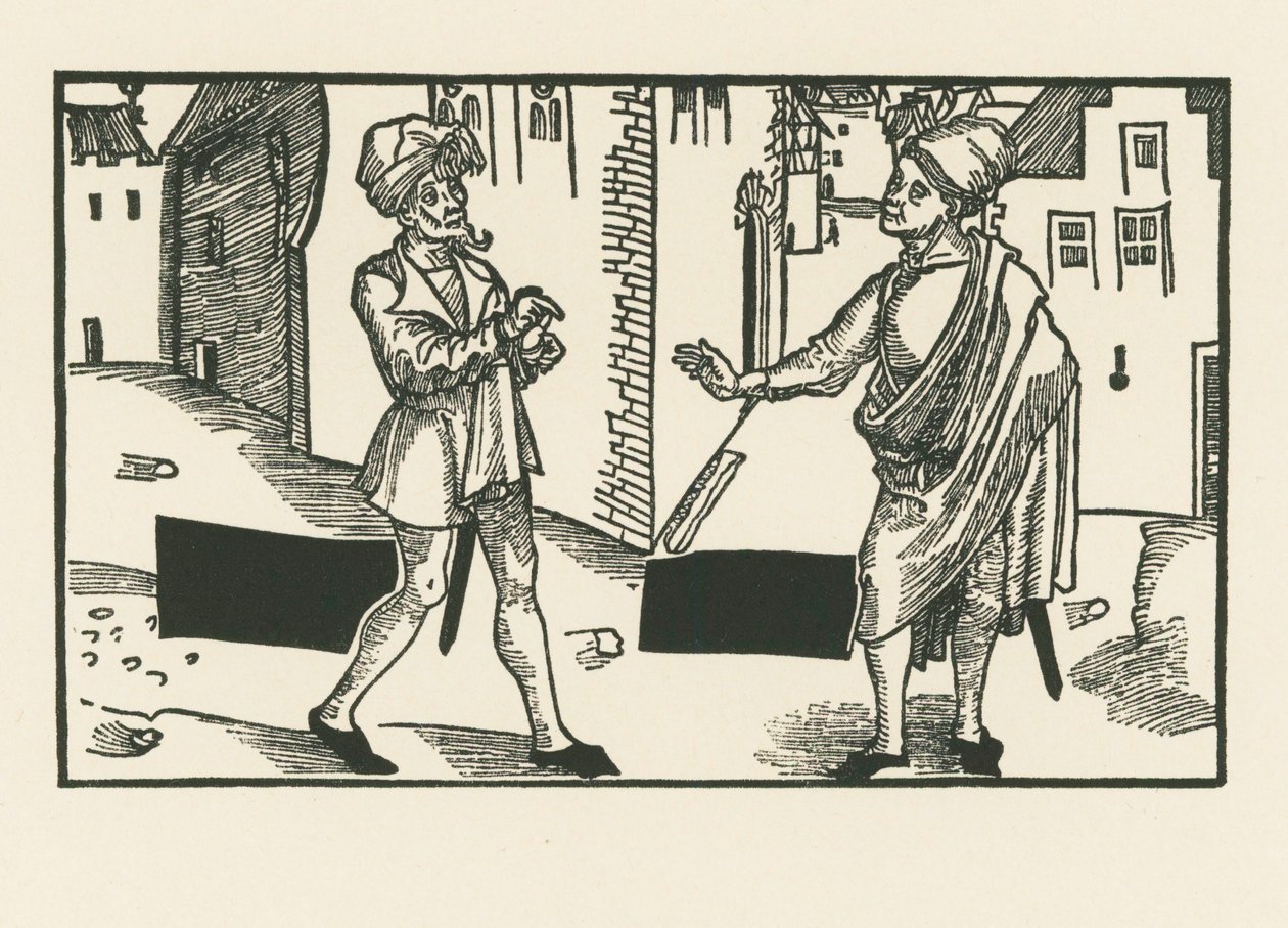 Sannio e Syrus, c.1492-93 (xilogravura) de Albrecht Dürer or Duerer