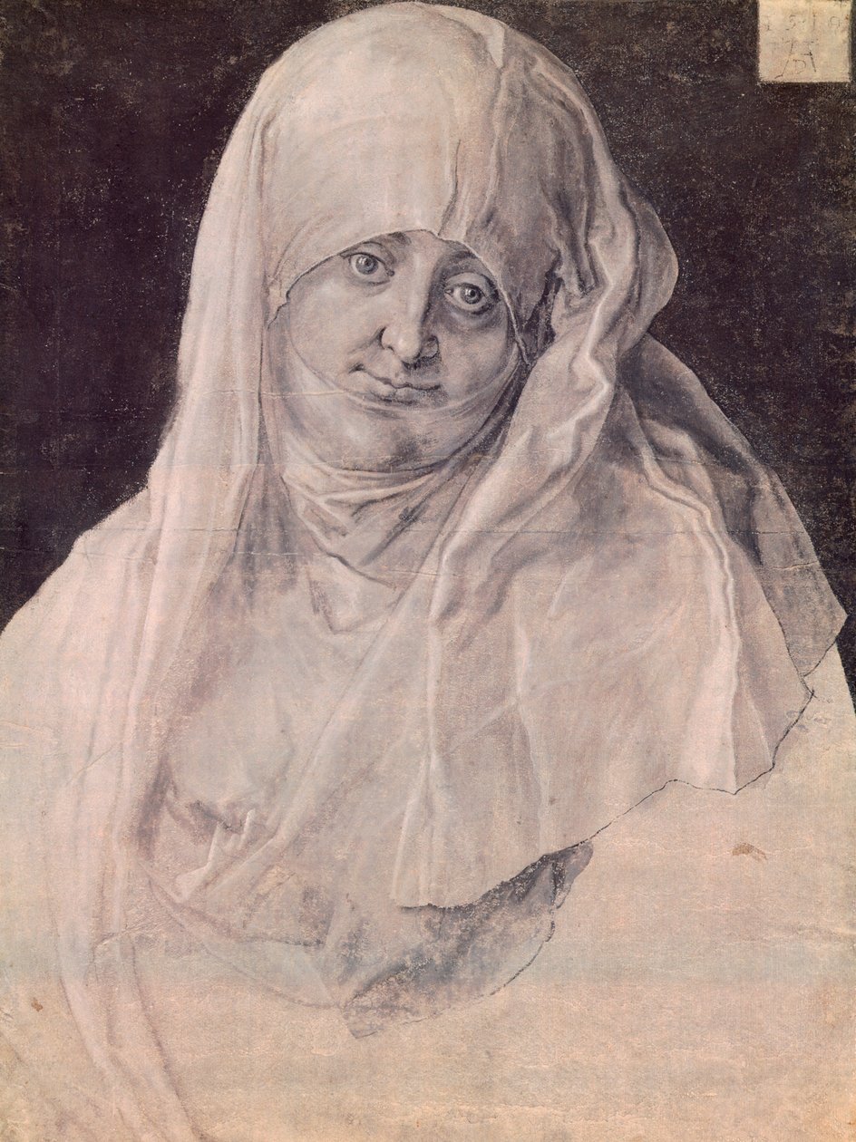 Santa Ana com a cabeça coberta por véu, de Albrecht Durer (1471-1528), desenho de Albrecht Dürer