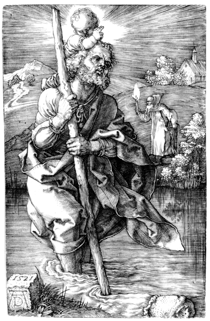São Cristóvão de frente para a direita, 1521 de Albrecht Dürer