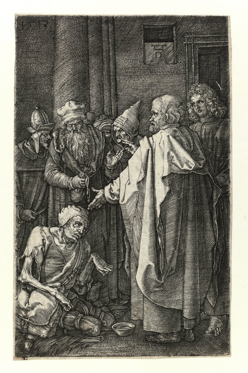 São Pedro e São João curam os aleijados no portão do templo. de Albrecht Dürer