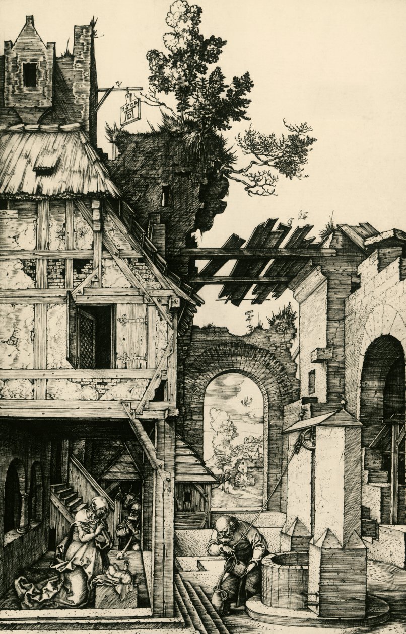 A Adoração da Criança, gravura de Albrecht Durer (1471-1528). de Albrecht Dürer