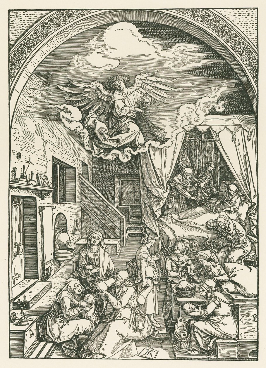 O Nascimento da Virgem, c.1503 (xilogravura) de Albrecht Dürer or Duerer
