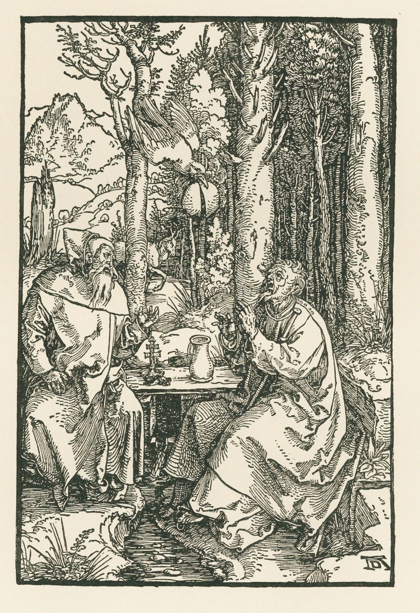 Os Eremitas Santo António Magno e São Paulo, c.1503-04 (xilogravura) de Albrecht Dürer or Duerer