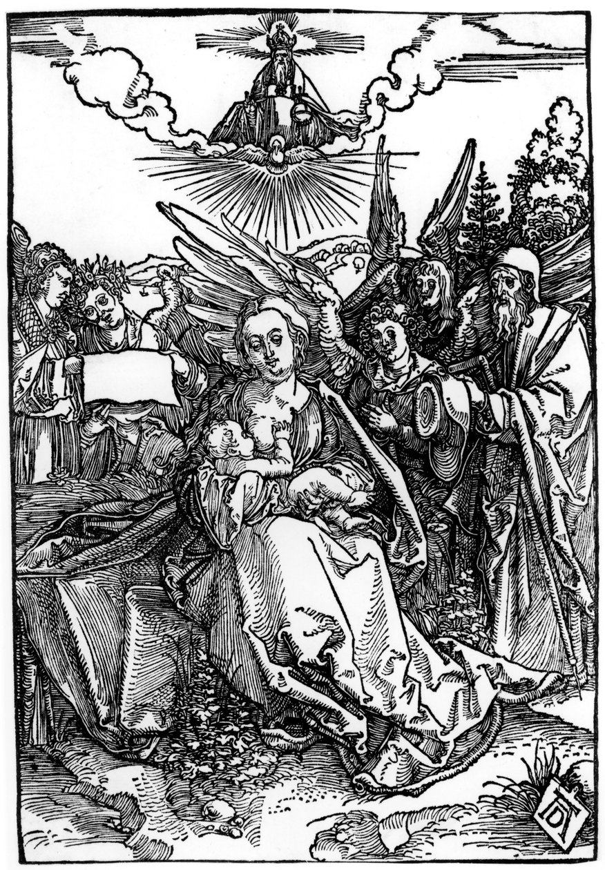 A Sagrada Família com Cinco Anjos, c.1504 (xilogravura) de Albrecht Dürer