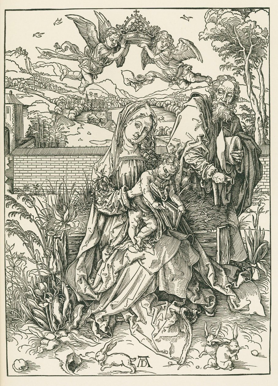 A Sagrada Família com três lebres, c.1497 (xilogravura) de Albrecht Dürer or Duerer