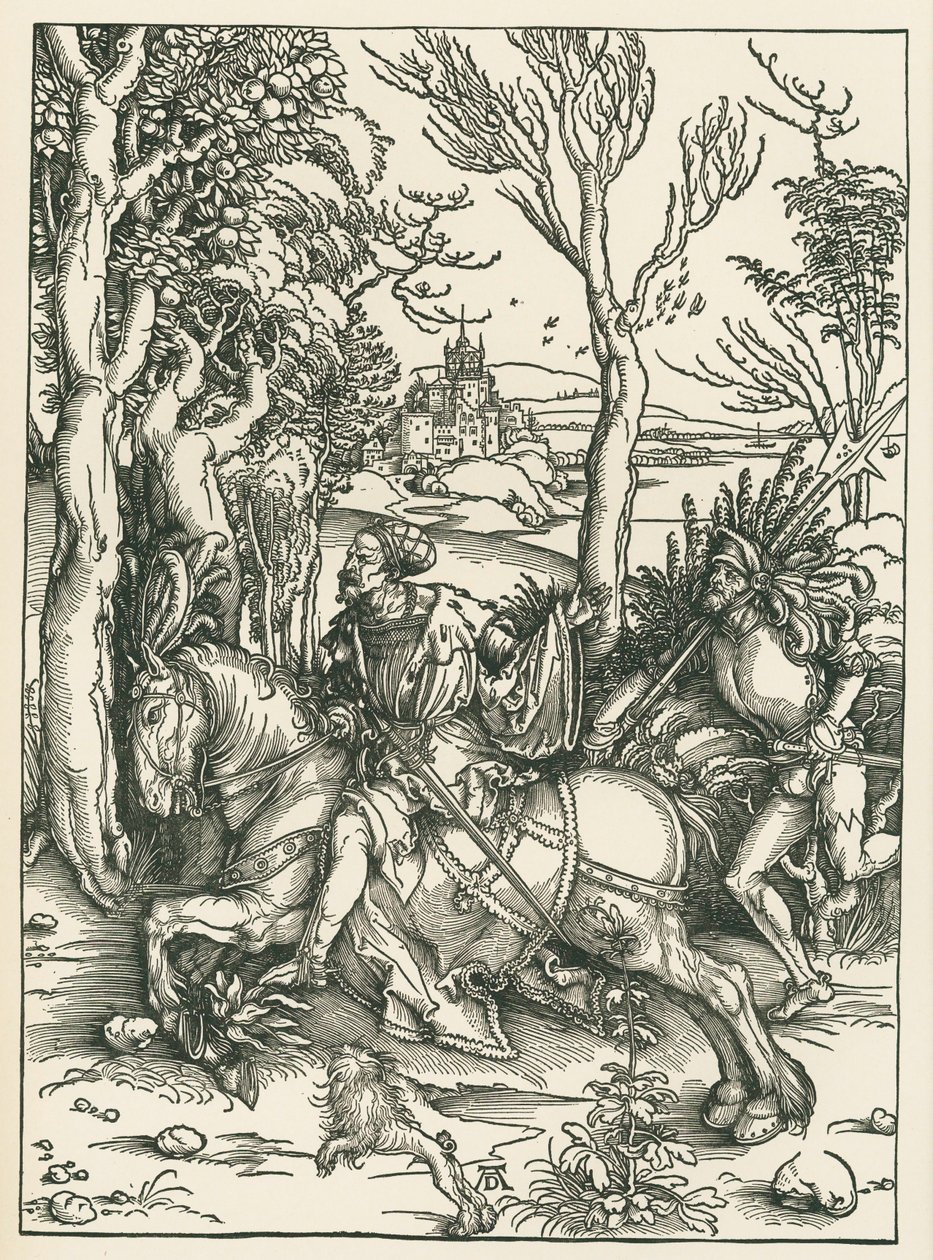 O cavaleiro e o Landsknecht, c.1496 (xilogravura) de Albrecht Dürer or Duerer