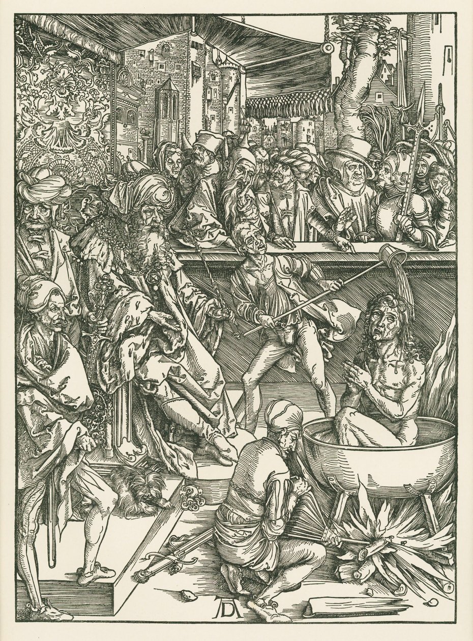 O Martírio de São João Evangelista, c.1496-97 (xilogravura) de Albrecht Dürer or Duerer