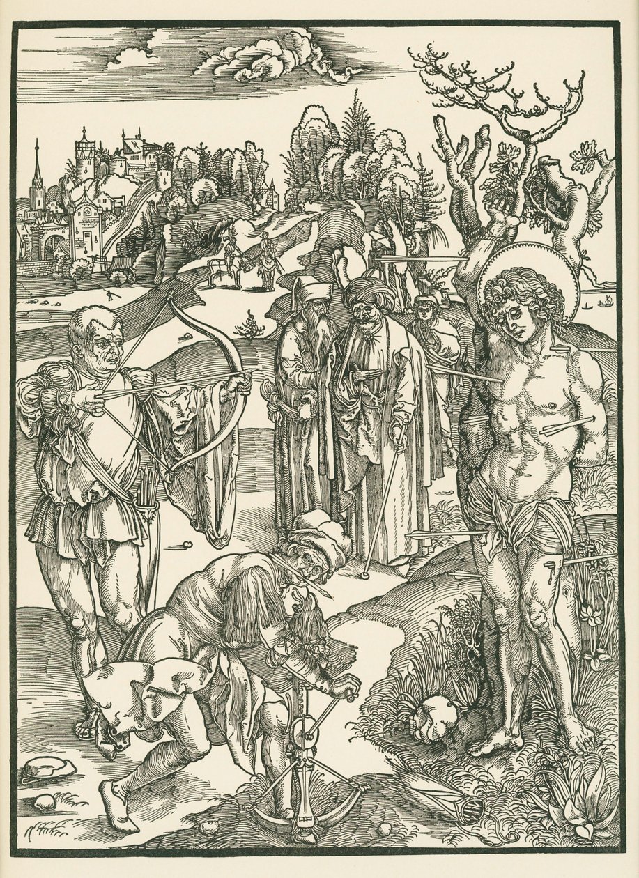 O Martírio de São Sebastião, c.1500 (xilogravura) de Albrecht Dürer or Duerer