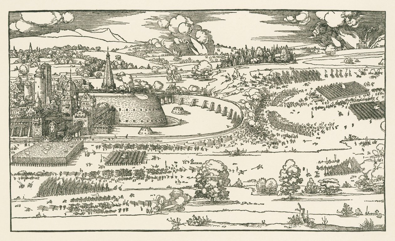 O cerco de uma fortaleza. Bloco da esquerda de Albrecht Dürer or Duerer
