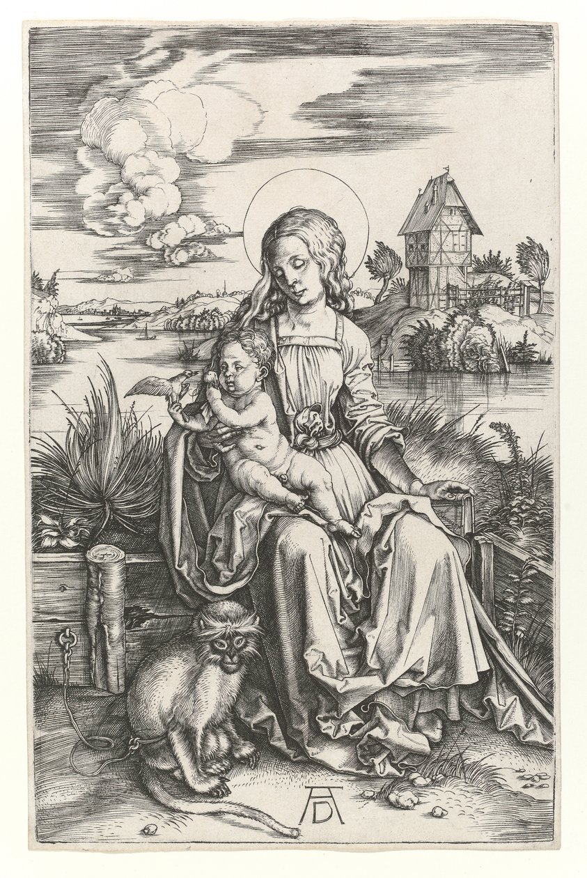 A Virgem com o macaco, c.1498 (Gravação Burin) de Albrecht Dürer