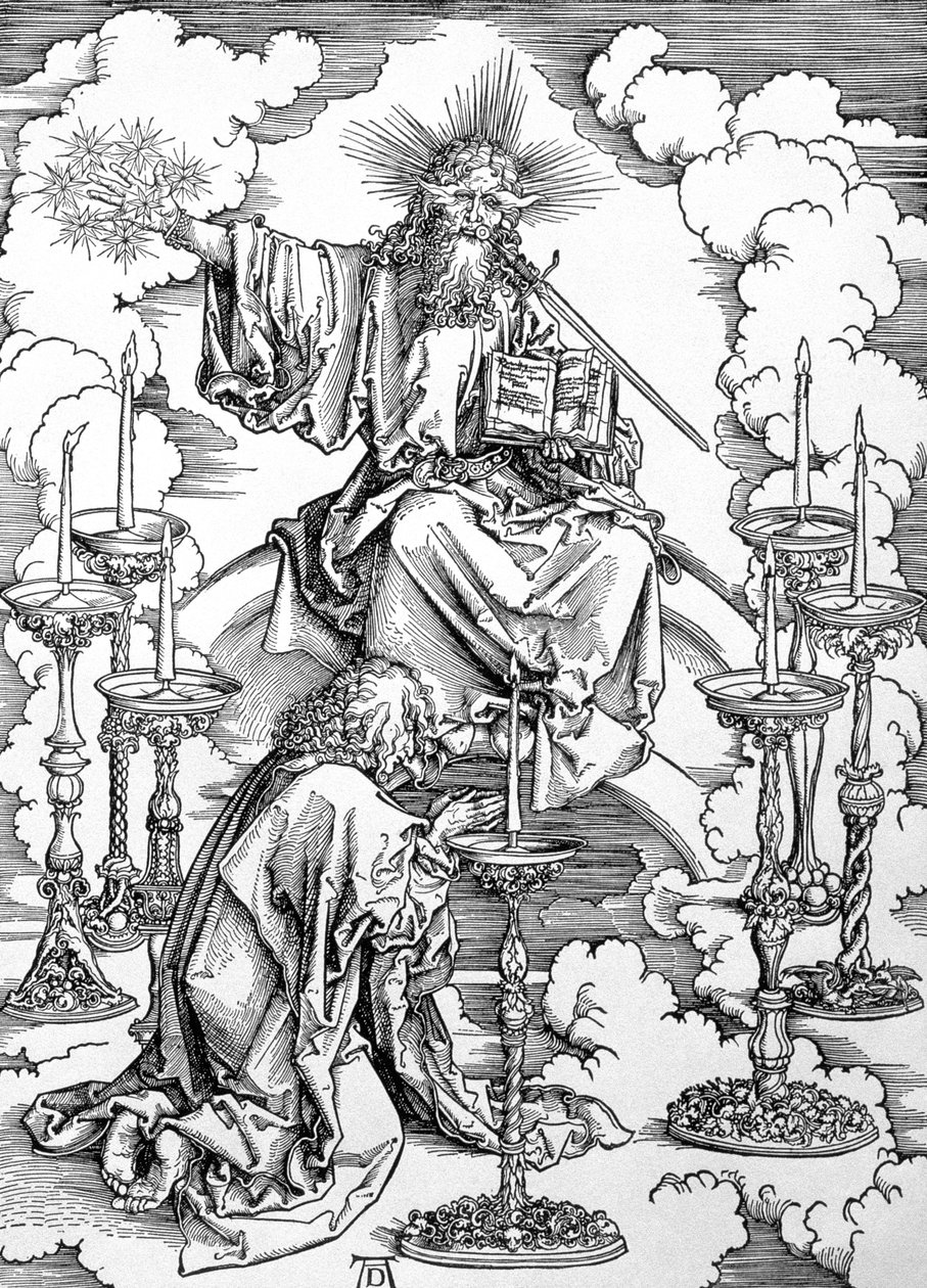 The Vision of the Seven Candlesticks from the &39;Apocalypse&39; or &39;The Revelations of St. John the Divine&39;, pub. 1498 (xilogravura) de Albrecht Dürer