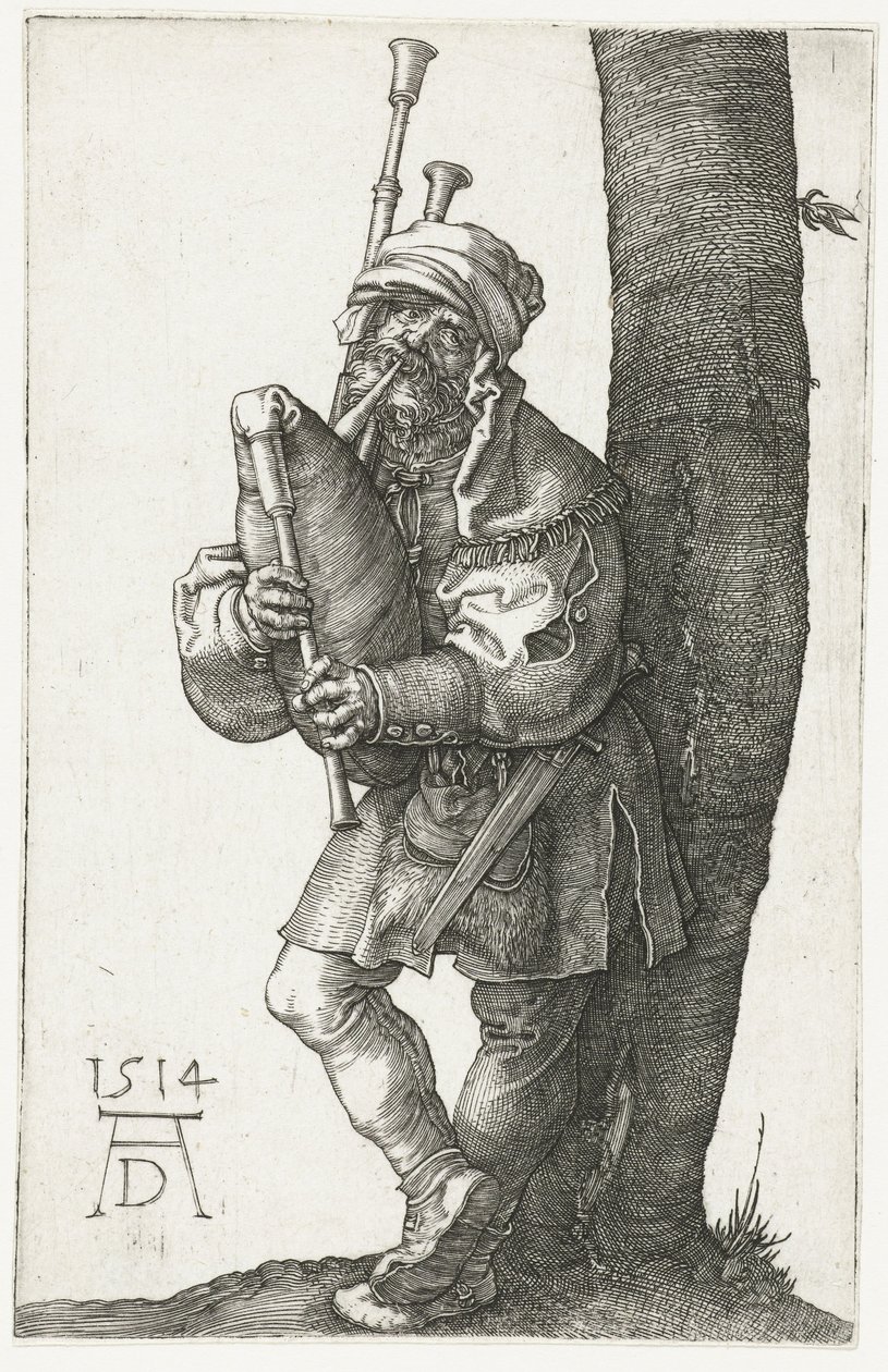 O tocador de gaita de foles de Albrecht Dürer or Duerer