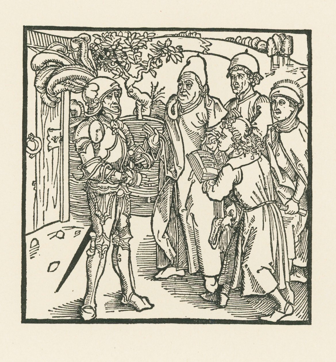 O cavaleiro encarrega dois escribas e dois sacerdotes de compilarem este livro de Albrecht Dürer or Duerer
