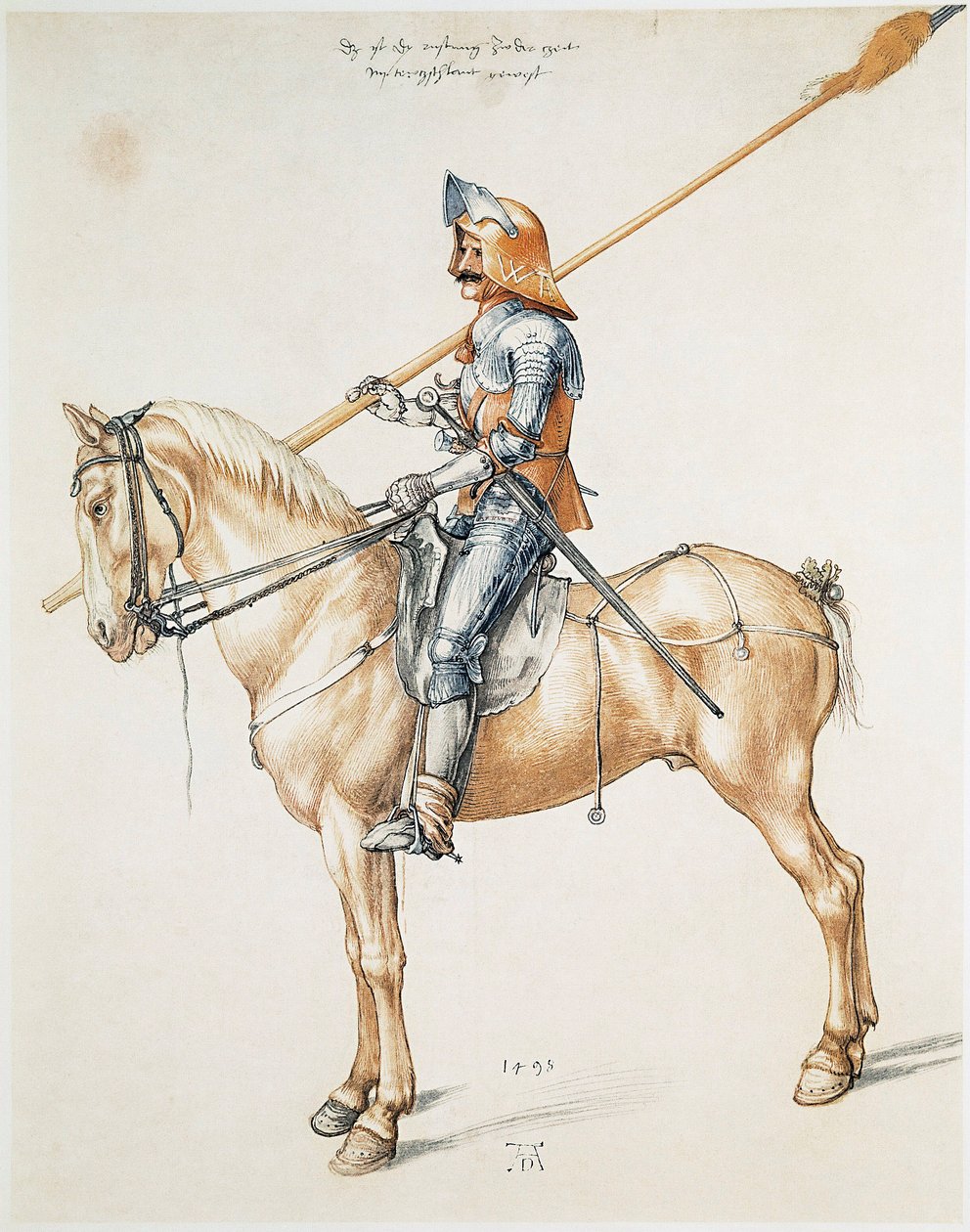 O cavaleiro armado Aguarela desenho de um original de Albrecht Durer de Albrecht Dürer