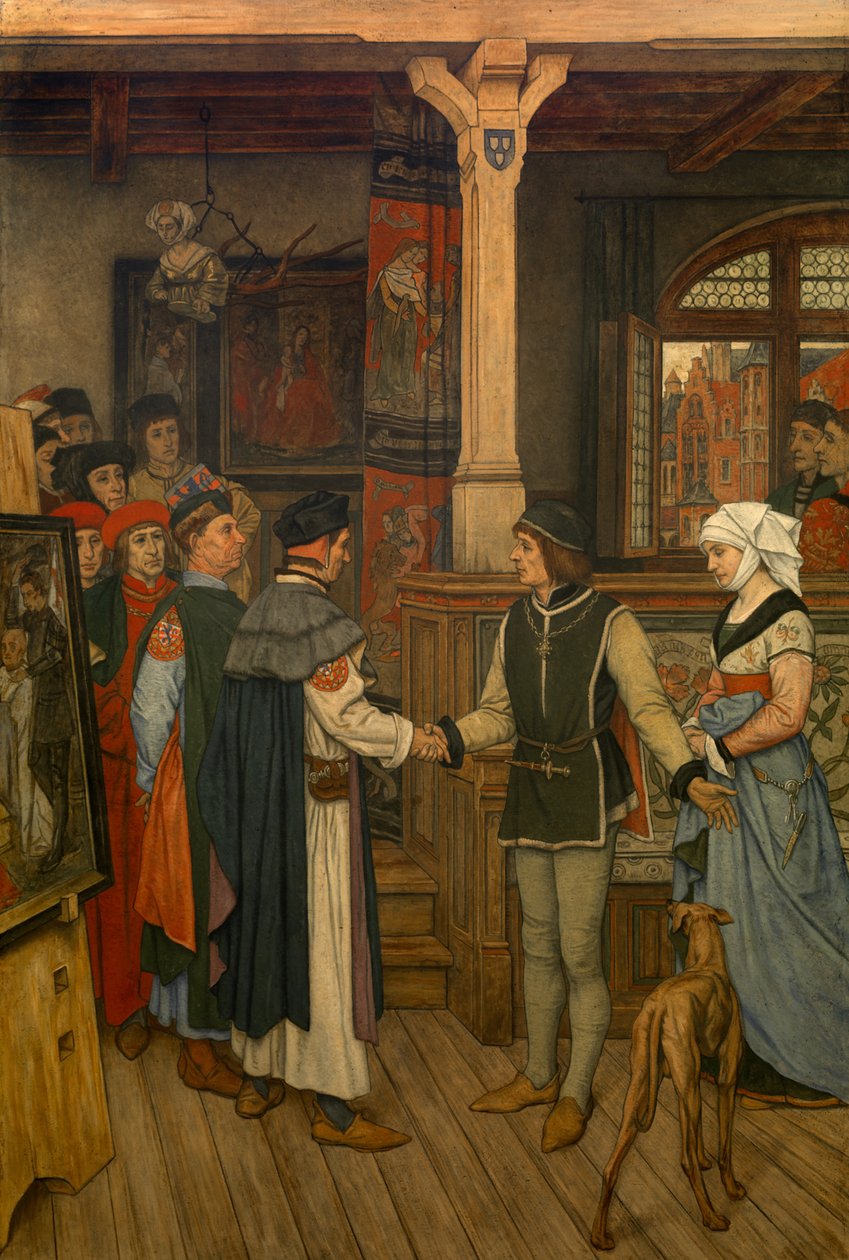 Os Magos no Workshop de Jan van Eyck, c.1895-1900 (mural) de Albrecht de Vriendt