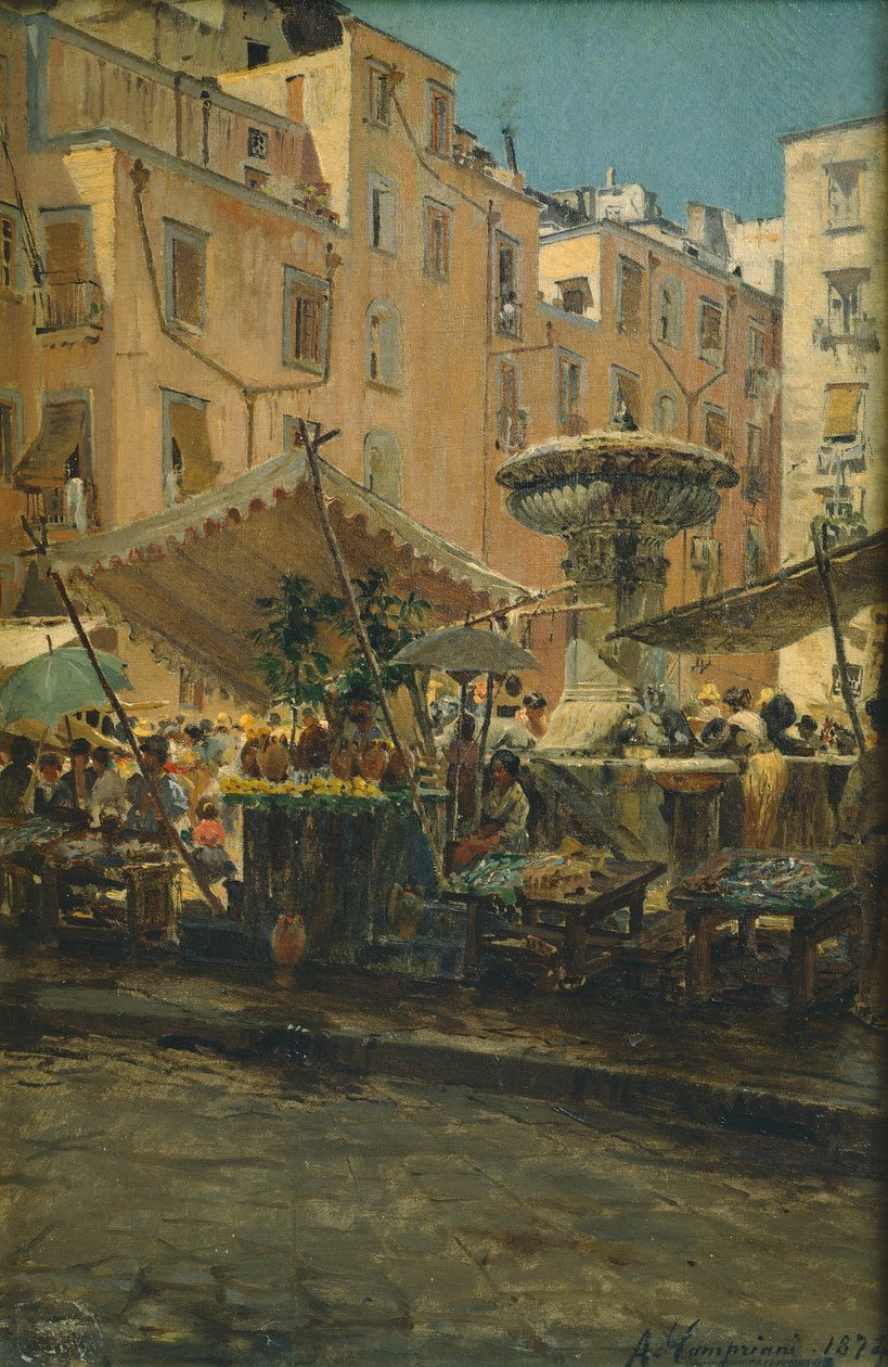 A Fonte dos Feitiços no distrito de Basso Porto em Nápoles (óleo sobre tela) de Alceste Campriani