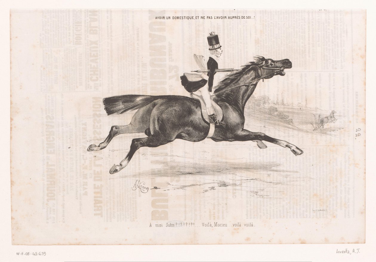 Jongeman op galopperend paard Ter um servo, e não tê-lo com você..! (título no objeto) Kleine geneugten van het paardrijden (título da série) As pequenas alegrias da equitação (título da série no objeto) de Alcide Joseph Lorentz