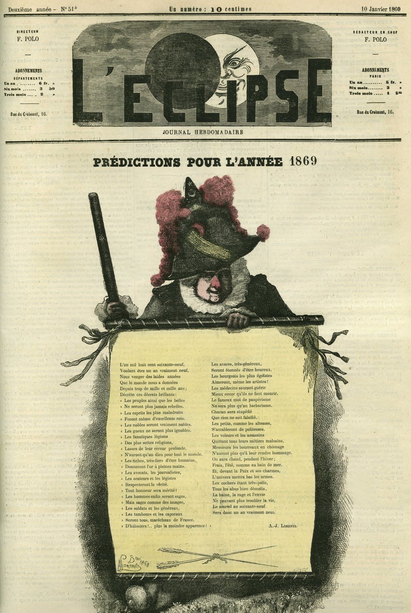 Previsões para o ano de 1869. Capa em "L