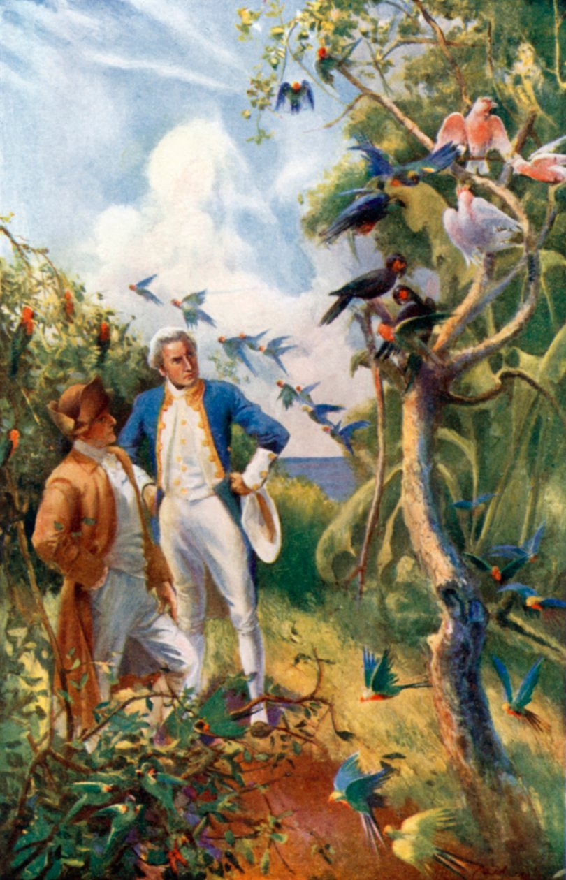 Capitão Cook em Botany Bay (litografia a cores) de Alec Ball