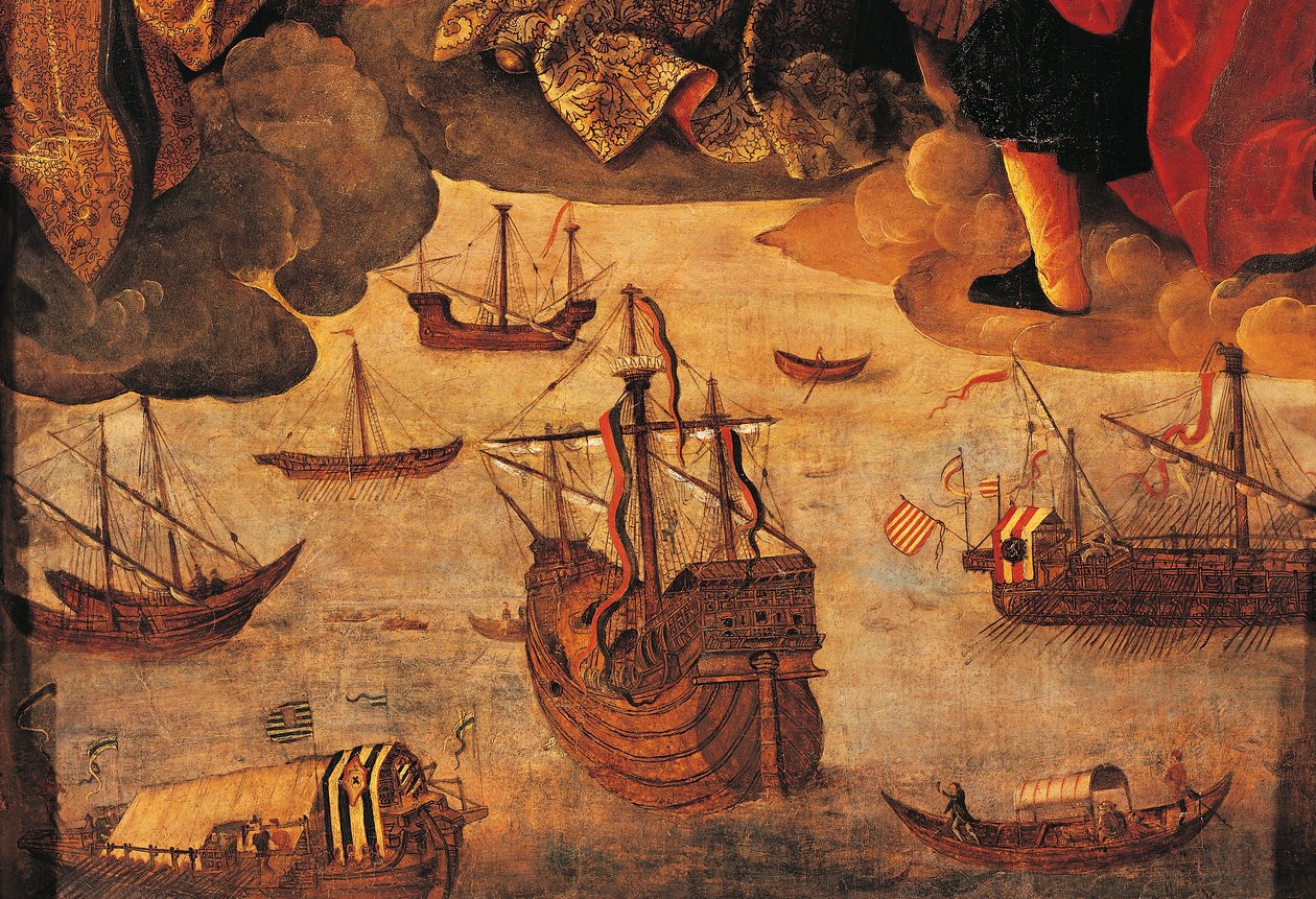 Caravela Espanhola (detalhe da Virgin of the Navigators) de Alejo Fernandez