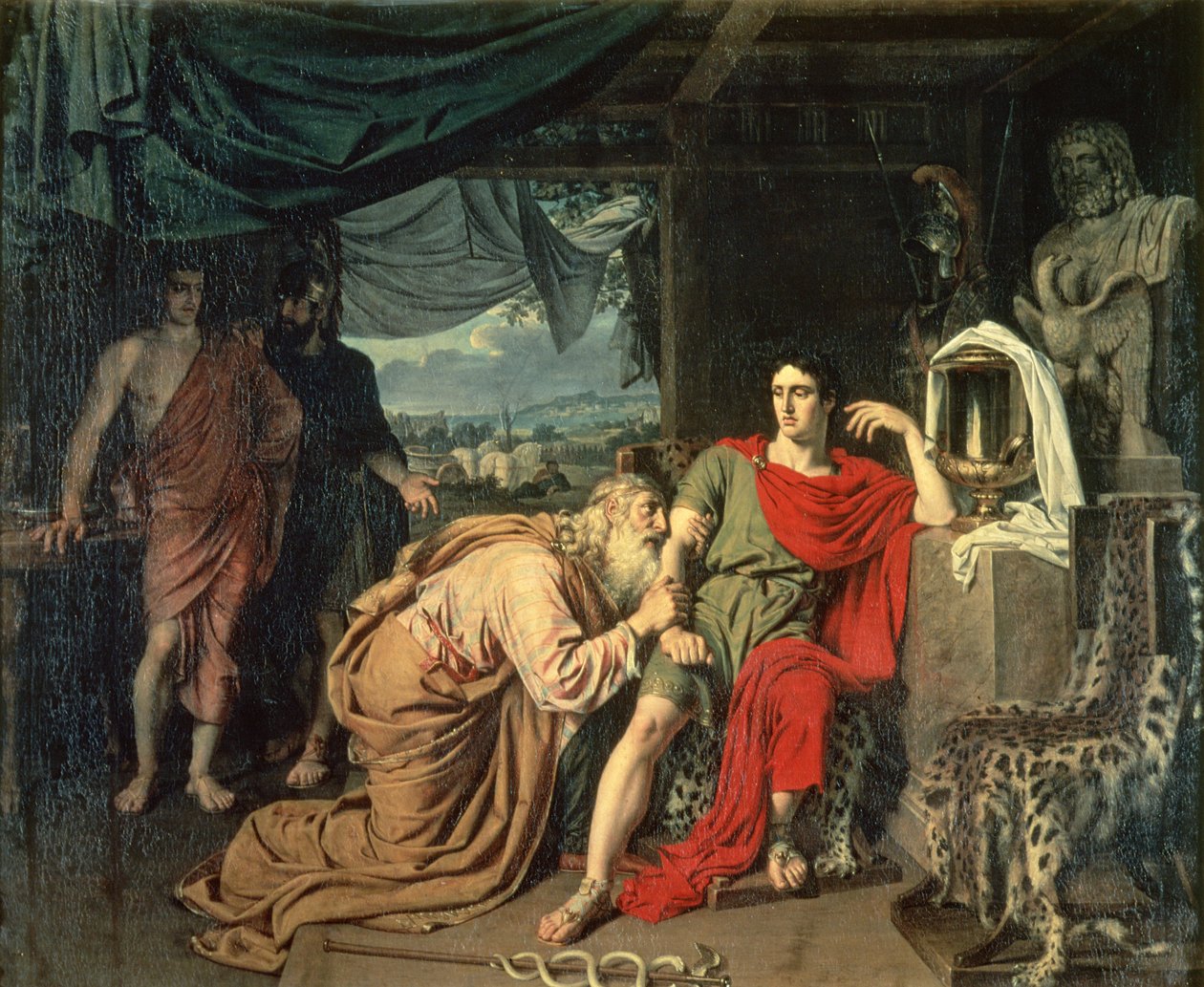 Rei Príamo implorando Aquiles pelo retorno do corpo de Heitor, 1824 de Aleksander Ivanov