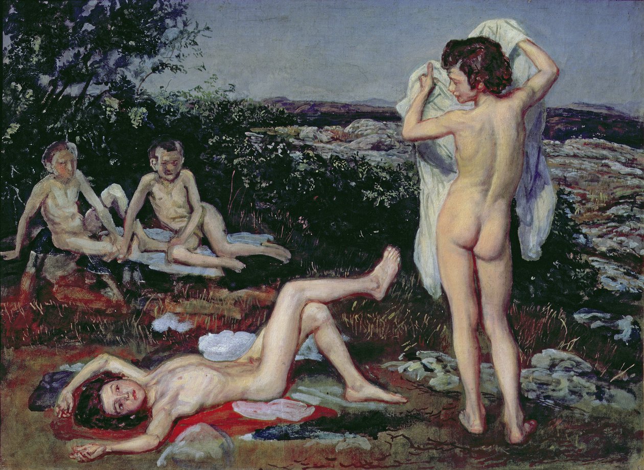 Quatro meninos nus, estudo para &39;A aparência de Cristo antes do povo&39;, 1840-50 de Aleksandr Andreevich Ivanov
