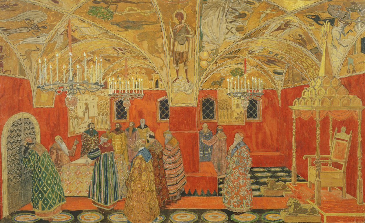 No Kremlin, cena da ópera &39;Boris Godunov&39; de M. Mussorgsky de Aleksandr Jakovlevic Golovin