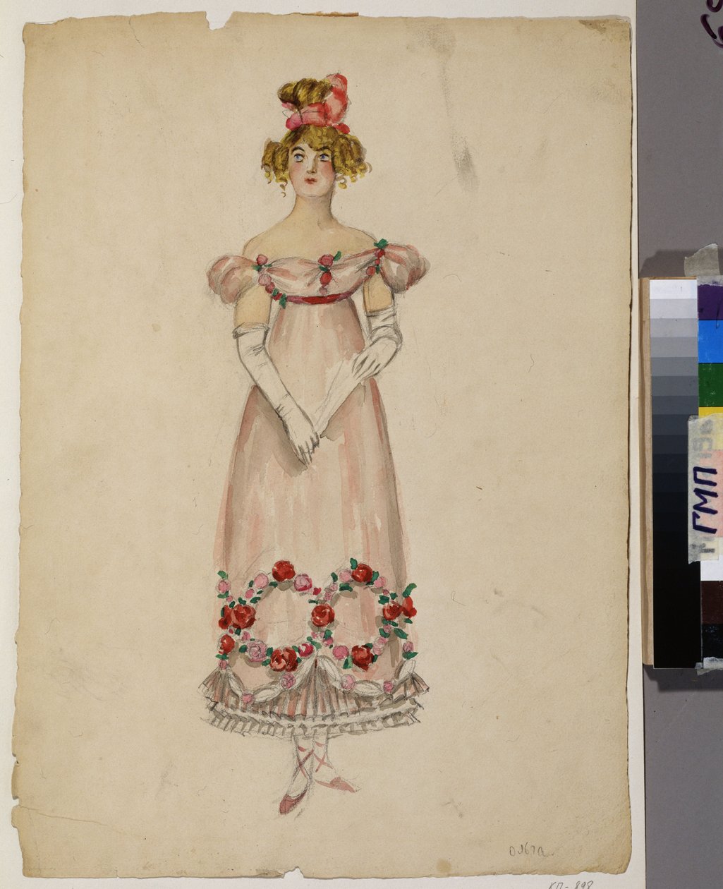 Vestido com grinaldas de flores. Projeto de figurino para a ópera "Eugene OneGuine" de Aleksandr Aleksandrovich Osmerkin