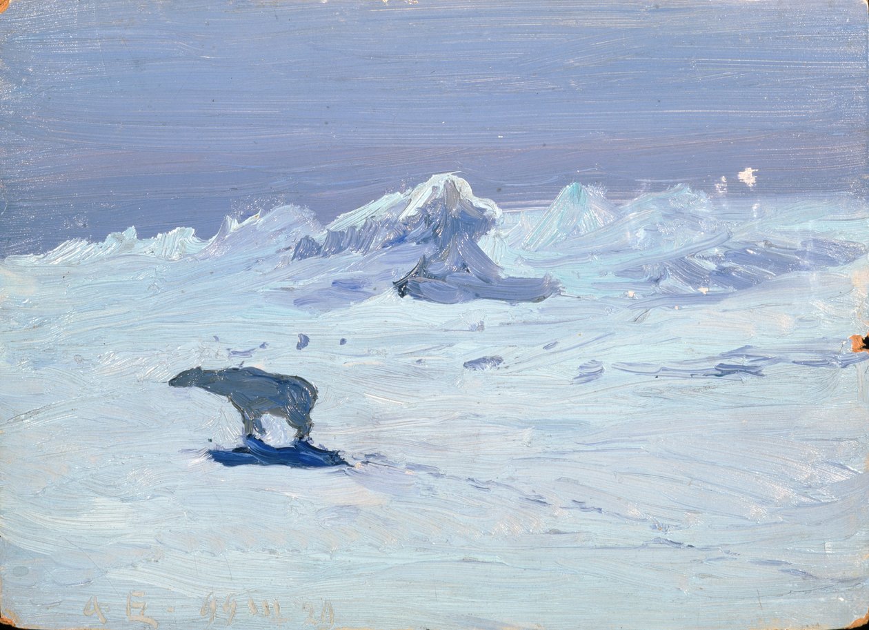 Um Urso Polar Caçando na Noite Enluarada, 1899 de Aleksandr Alekseevich Borisov