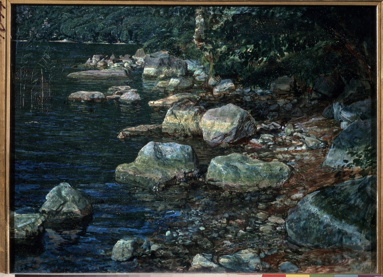 ""Água e pedras em Palazzuolo, Itália"" Uma torrente. Pintura de Alexander Ivanov (1806-1858) 1845 Galeria Estatal Tretyakov, Moscou de Aleksandr Andreevich Ivanov