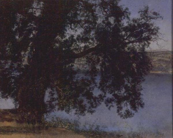 Árvore à sombra sobre a água perto de Castel Gandolfo, antes de 1846 (óleo sobre papel) de Aleksandr Andreevich Ivanov