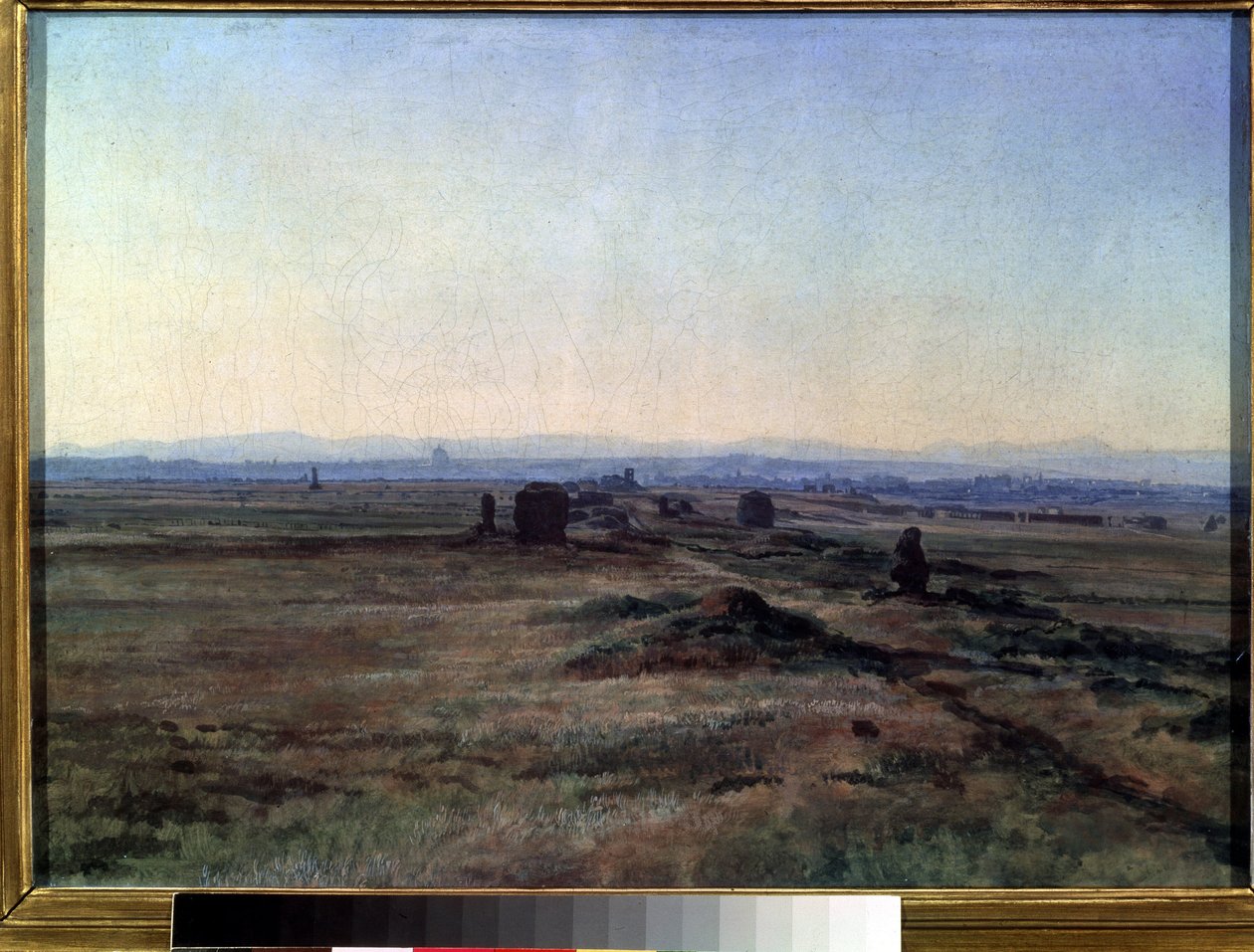 ""Vista da Via Appia (Via Ápia) ao pôr do sol"" Pintura de Alexander Ivanov (1806-1858) 1845 Galeria Estatal Tretyakov, Moscou de Aleksandr Andreevich Ivanov