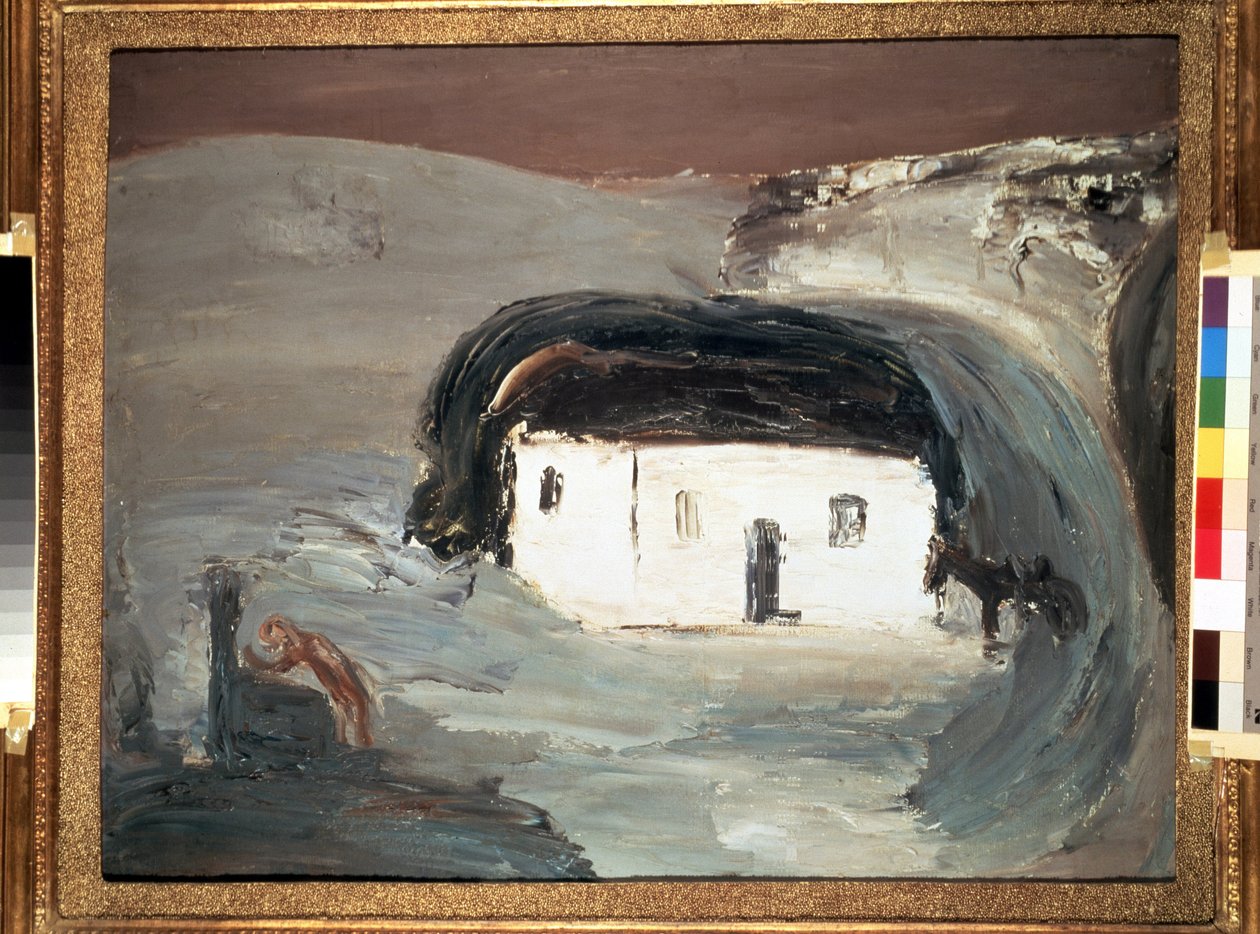 Paisagem com uma casa branca. Pintura de Alexander Davidovich Drevin (1889-1938). Óleo sobre tela, 74 x 92 cm de Aleksandr Davidovic Drevin