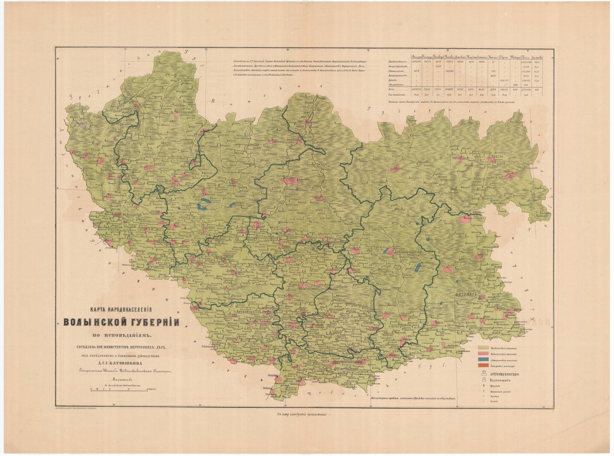 Mapa da população da Volhynian Governorate de confissões, 1864 de Aleksandr Fyodorovich Rittikh