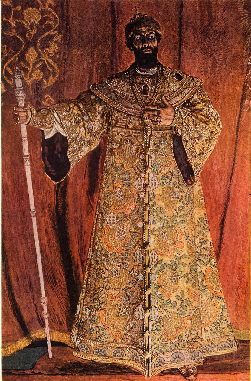 Retrato de Fyodor Ivanov Shaliapin 1873-1939 no papel de Boris Godunov, 1912, 1965. de Aleksandr Jakovlevic Golovin